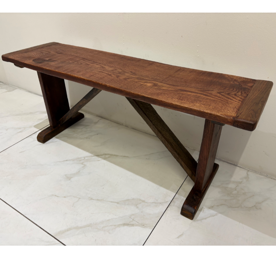 Darkwood Rustic Farmhouse Trestle Benches - VIN1279M (2 Available) Darkwood Rustic Farmhouse Trestle Benches - VIN1279M (2 Available)