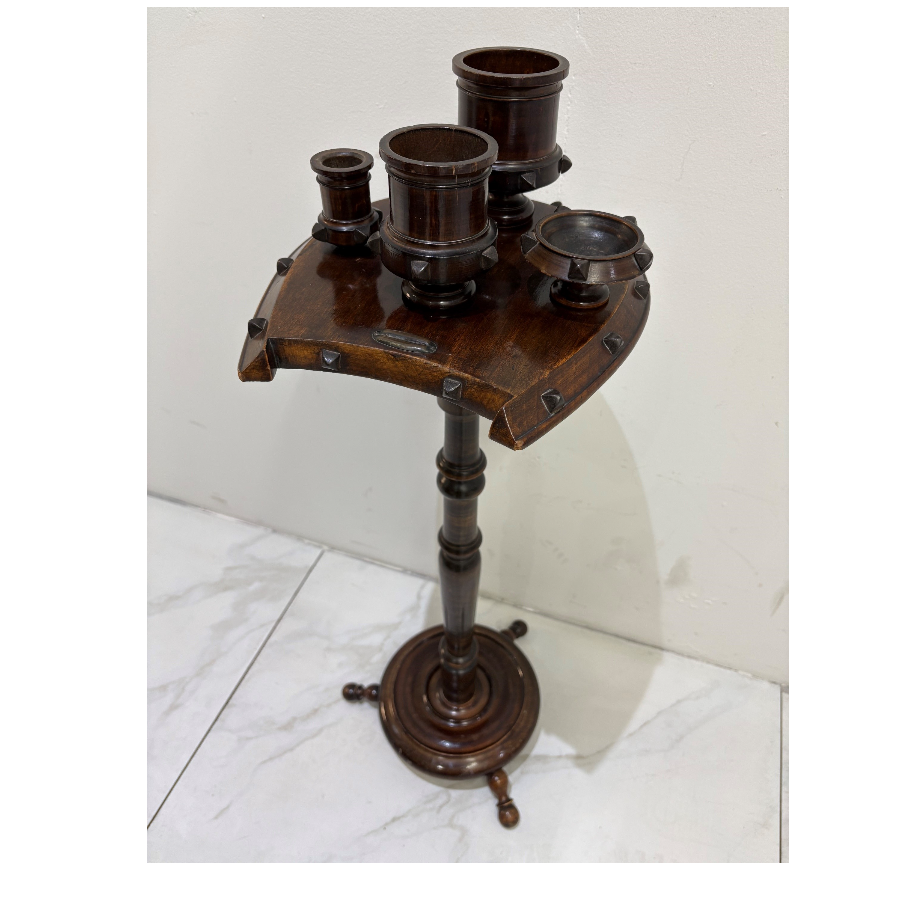 Antique Smokers Stand With A Horseshoe Top Holding Four Containers - VIN1280P Antique Smokers Stand With A Horseshoe Top Holding Four Containers - VIN1280P
