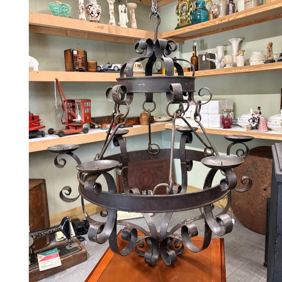 Medieval Gothic Style Two Tier Wrought Iron Hanging Candle Chandelier - VIN1272T Medieval Gothic Style Two Tier Wrought Iron Hanging Candle Chandelier - VIN1272T