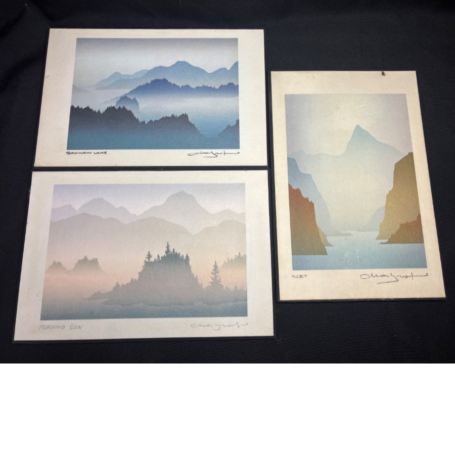 Vintage 1970’s mid century minimalist framed art set of 3 Canadian West Coast landscapes by Peter and Traudle Markgraf - Set 1 - VIN1280C Vintage 1970’s mid century minimalist framed art set of 3 Canadian West Coast landscapes by Peter and Traudle Markgraf - Set 1 - VIN1280C