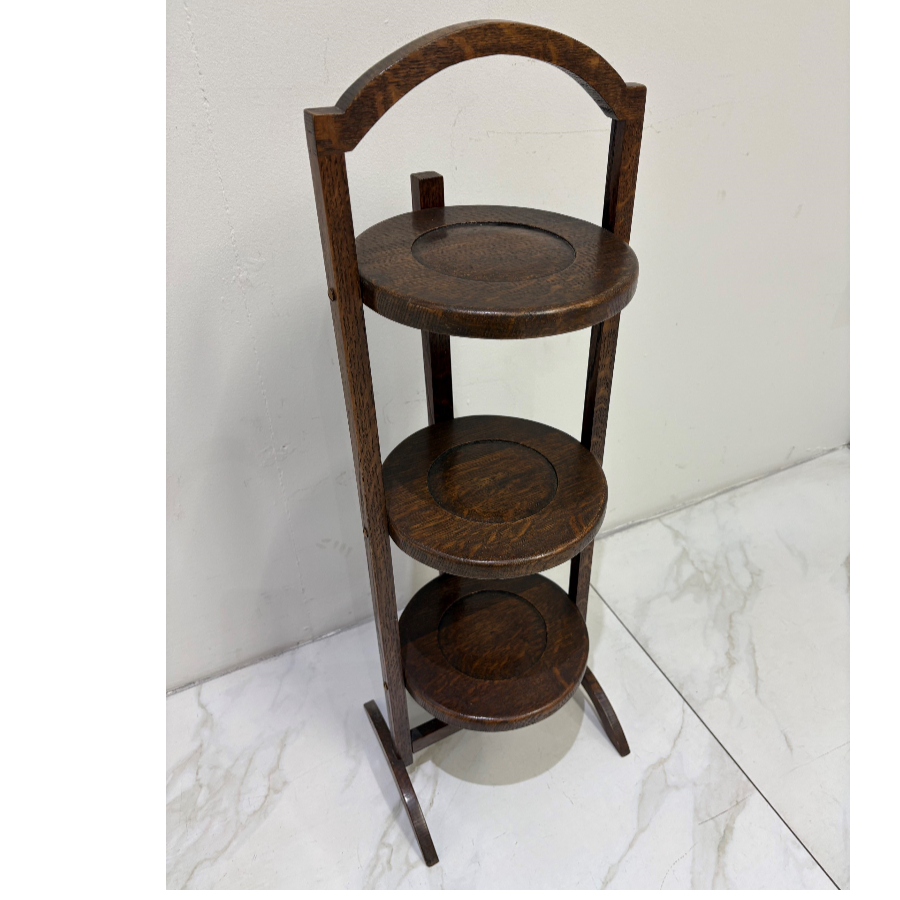 Antique solid oak folding three tier cake stand - VIN1259Y Antique solid oak folding three tier cake stand - VIN1259Y