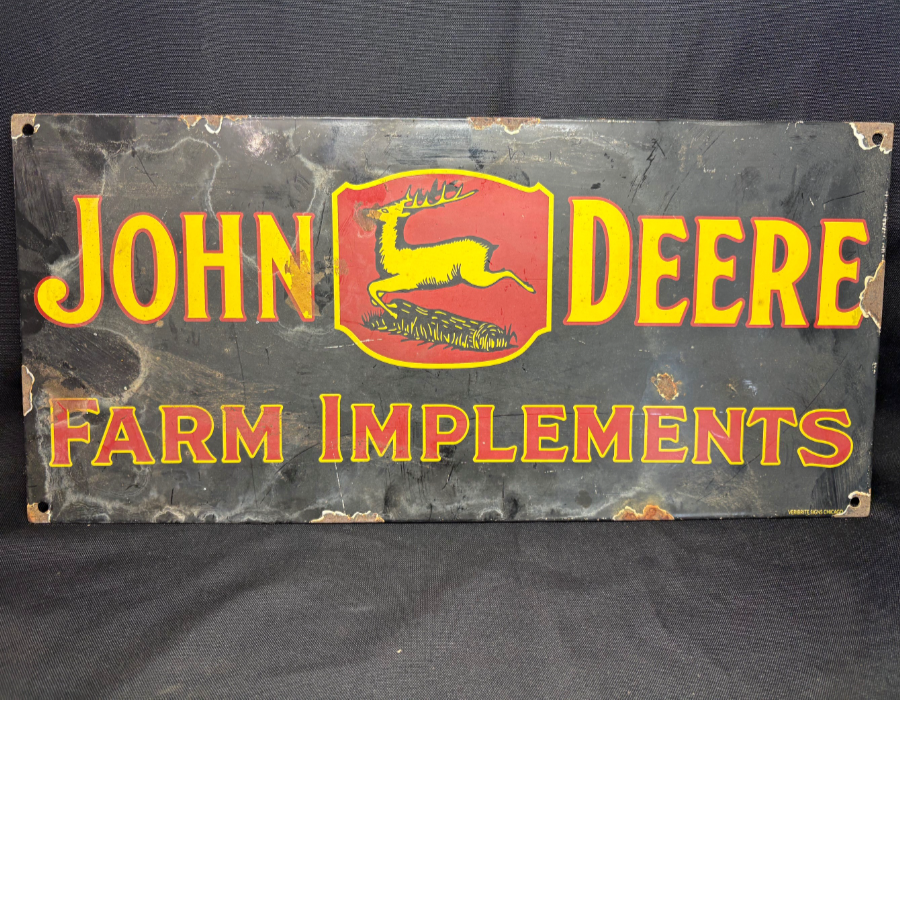 Vintage John Deere Farm Implements Enamel Sign - VIN1273D Vintage John Deere Farm Implements Enamel Sign - VIN1273D