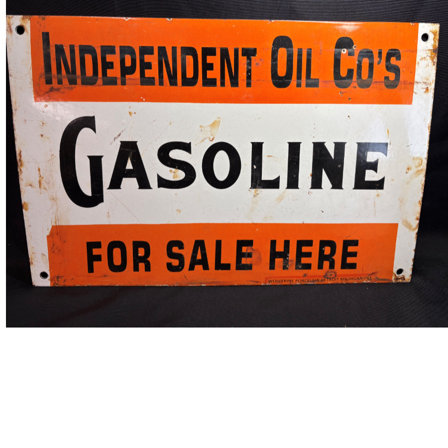 Vintage Independent Oil Co's Gasoline Enamel Sign - VIN1273P Vintage Independent Oil Co's Gasoline Enamel Sign - VIN1273P