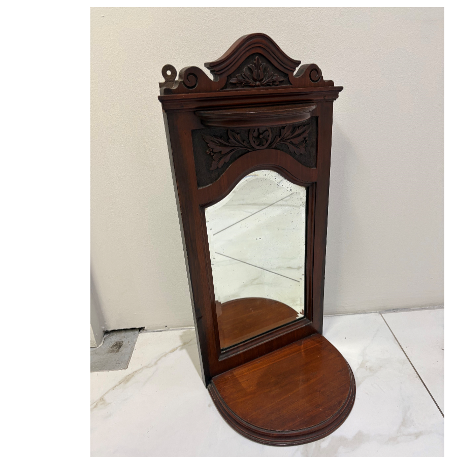Antique late Victorian/Edwardian carved mahogany hallway mirror - VIN1269U Antique late Victorian/Edwardian carved mahogany hallway mirror - VIN1269U
