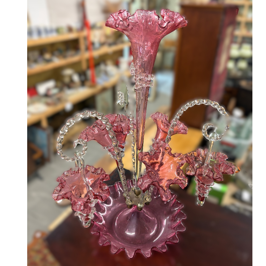 Antique Victorian Cranberry Glass Epergne - VIN1287X Antique Victorian Cranberry Glass Epergne - VIN1287X