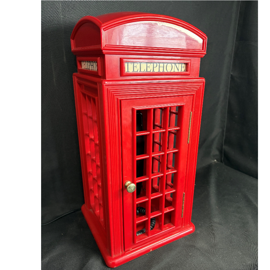 Vintage-Style Red Telephone Box Cabinet with Geemarc Telephone - VIN1293T Vintage-Style Red Telephone Box Cabinet with Geemarc Telephone - VIN1293T