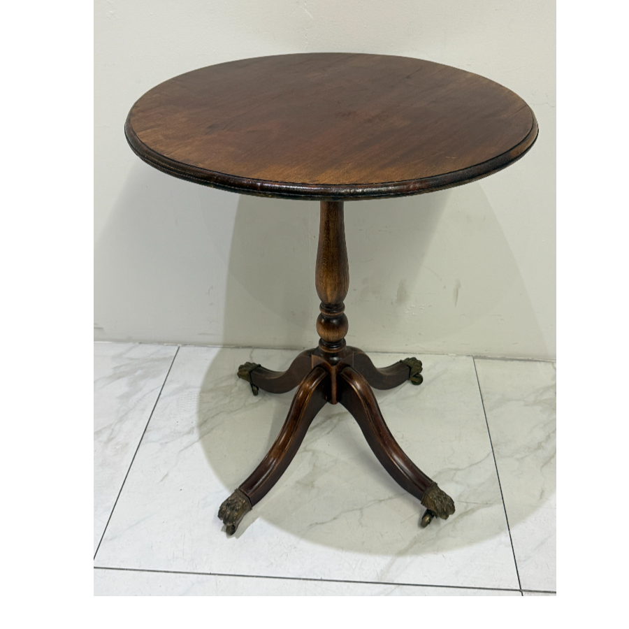 Vintage Antique-Style Round Wooden Occasional Table With Ornate Cabriole Legs & Brass Feet - VIN1291F Vintage Antique-Style Round Wooden Occasional Table With Ornate Cabriole Legs & Brass Feet - VIN1291F