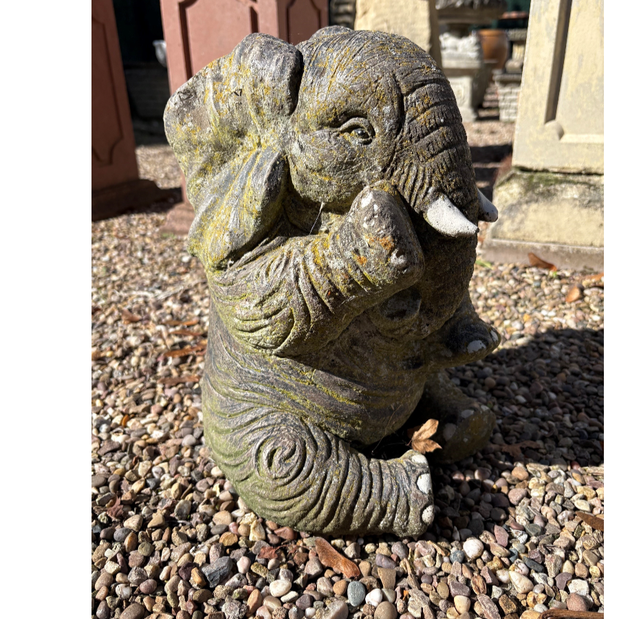 Weathered Stone Elephant Garden Statue - VIN1288G Weathered Stone Elephant Garden Statue - VIN1288G