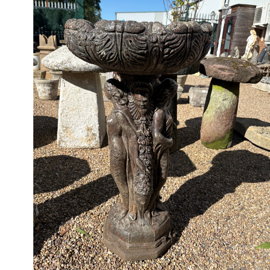 Vintage Three Graces & Green Man Composite Stone Bird Bath - VIN1292D