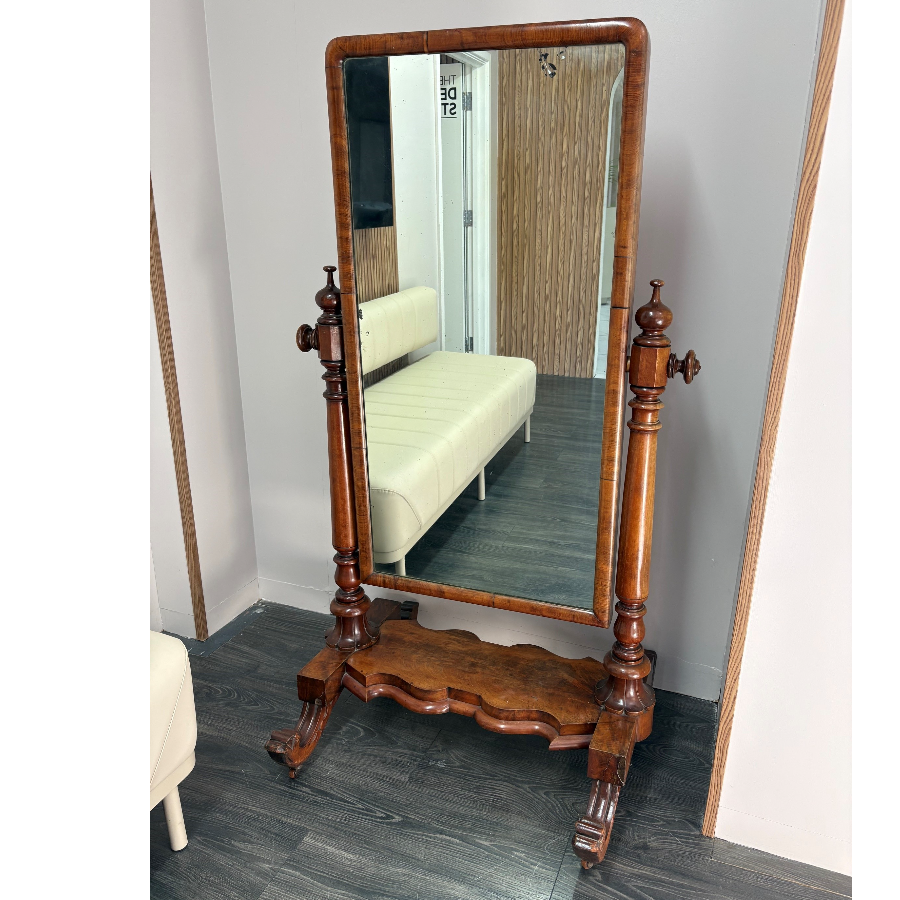 Fine Antique Victorian Flame Mahogany Cheval Floor Standing Mirror (c. 1860) - VIN1287D Fine Antique Victorian Flame Mahogany Cheval Floor Standing Mirror (c. 1860) - VIN1287D