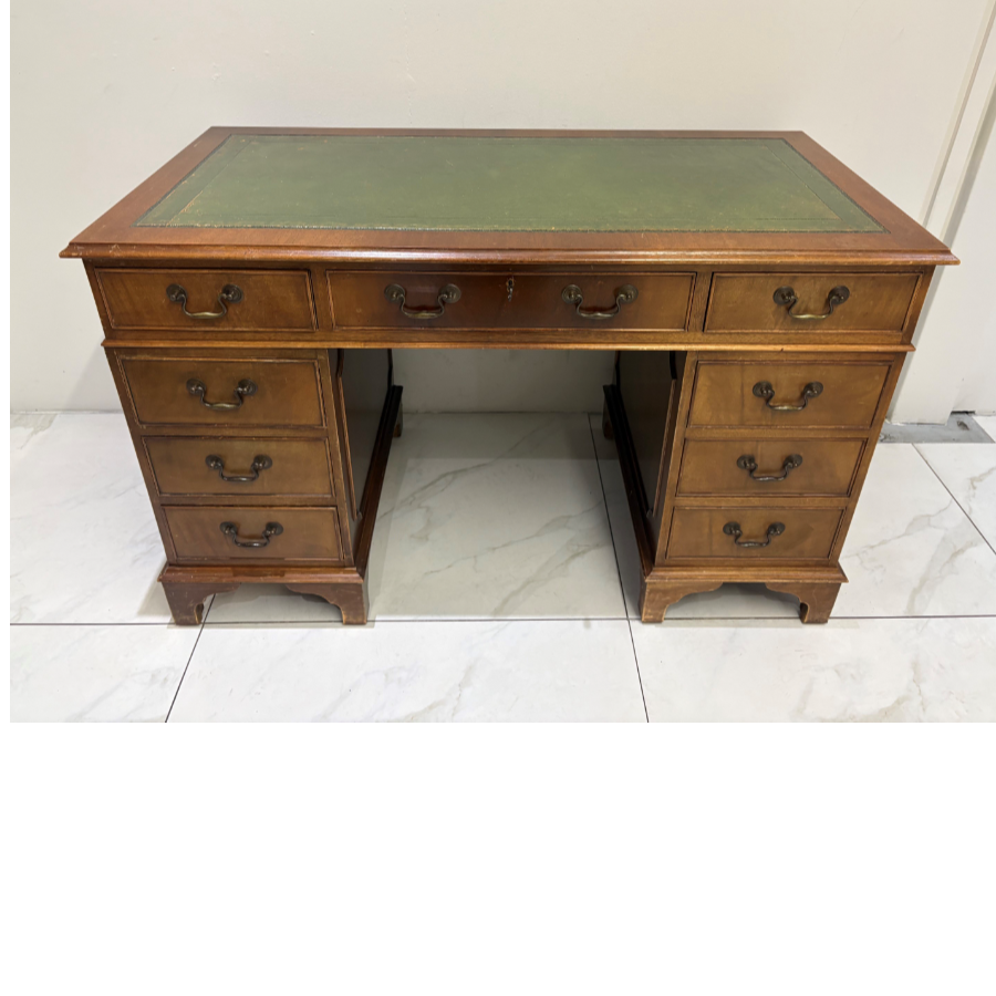 Vintage Mahogany Leather-Top Pedestal Desk - VIN1282O Vintage Mahogany Leather-Top Pedestal Desk - VIN1282O