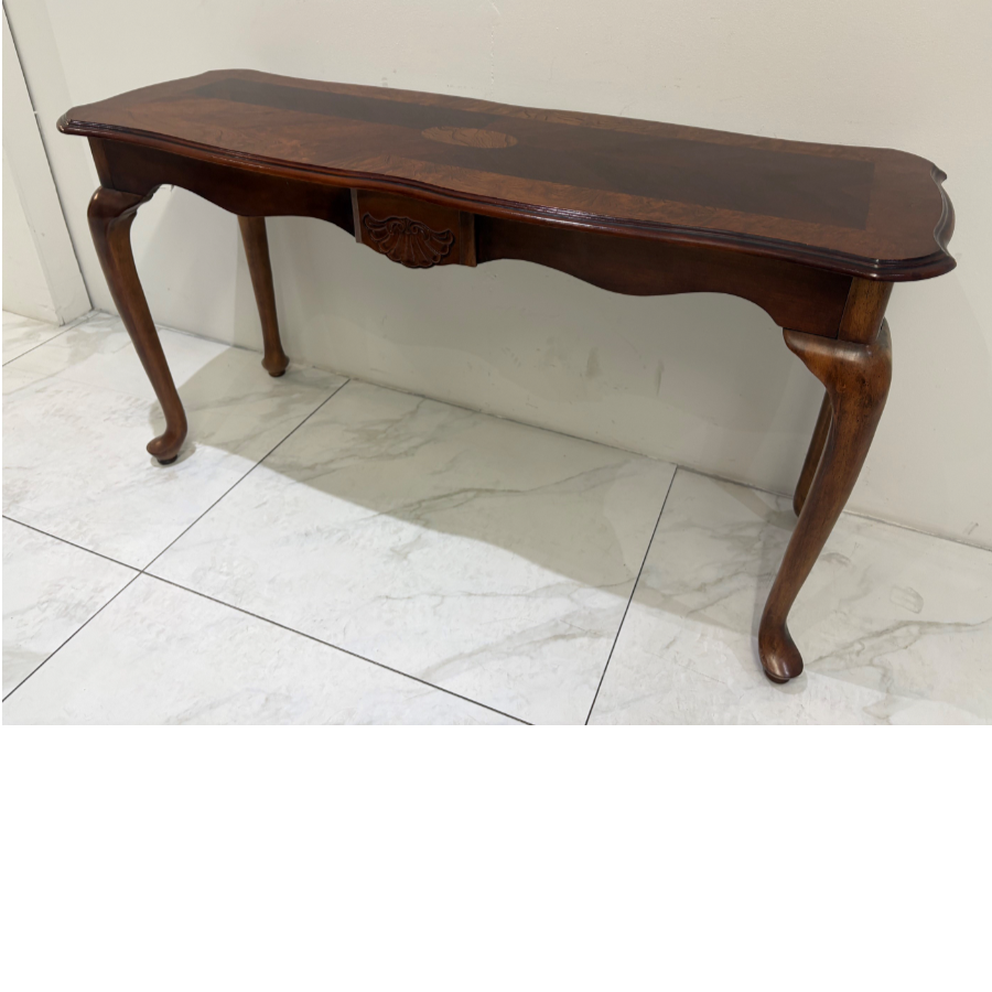 Vintage Queen Anne Style Console Table With Elegant Cabriole Legs , Paw Feet And Striking Inlaid Top - VIN1287P