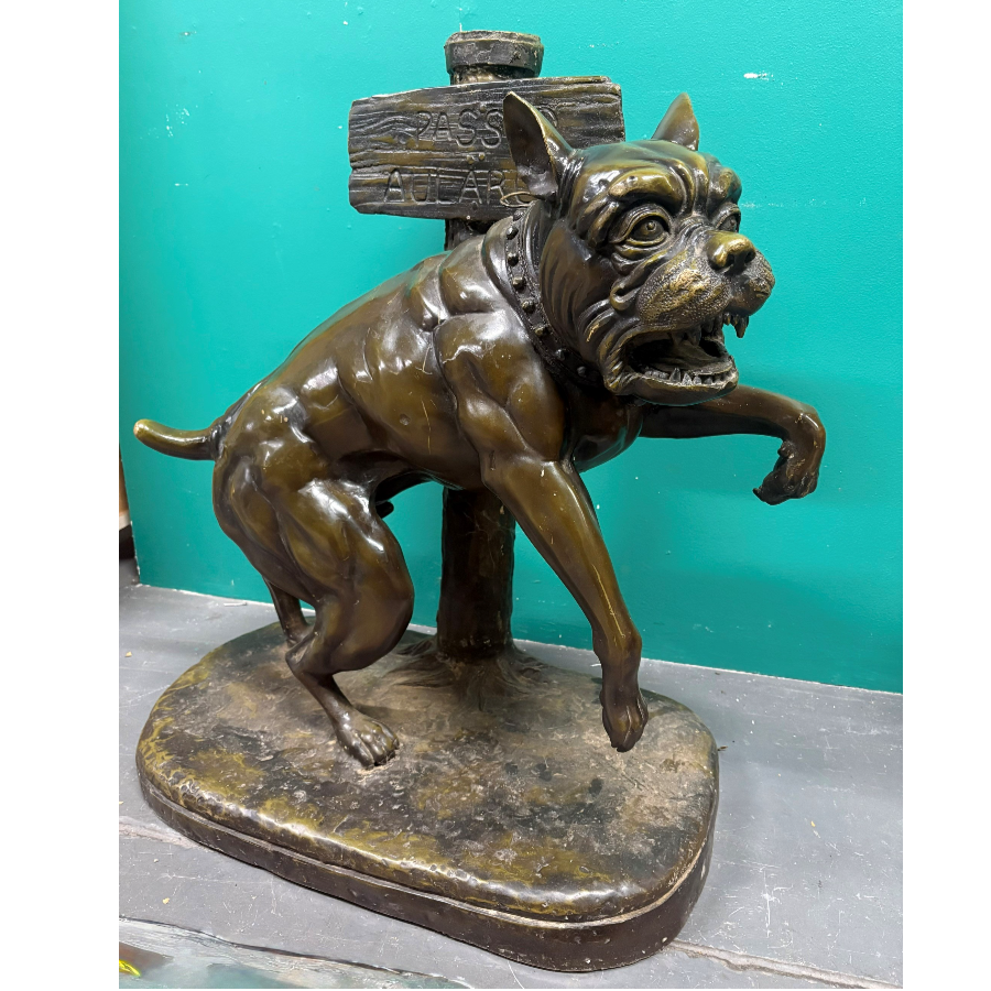 A large grand scale 83cms (nearly 3 foot) Bronze snarling dog sculpture signed Godet - VIN1294J