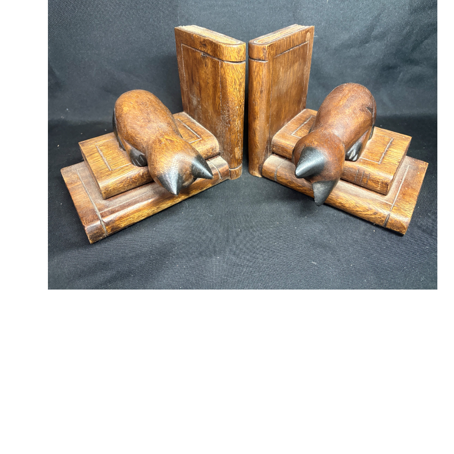 Vintage Hand-Carved Wooden Cat Bookends - VIN1268C Vintage Hand-Carved Wooden Cat Bookends - VIN1268C
