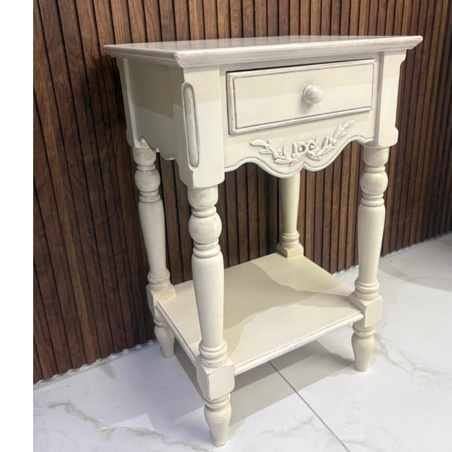 Shabby Chic Distressed White Bedside Table with Storage Shelf - VIN1286O Shabby Chic Distressed White Bedside Table with Storage Shelf - VIN1286O