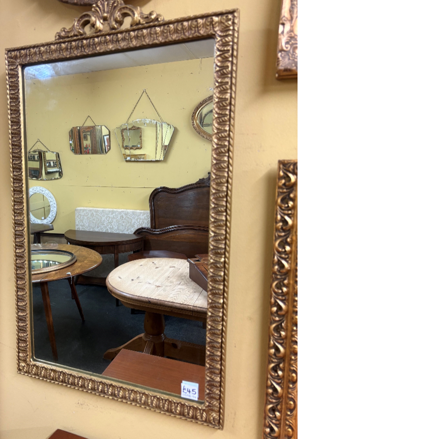 Vintage Gilt Wall Mirror with an Ornate Crest - VIN1259Q Vintage Gilt Wall Mirror with an Ornate Crest - VIN1259Q