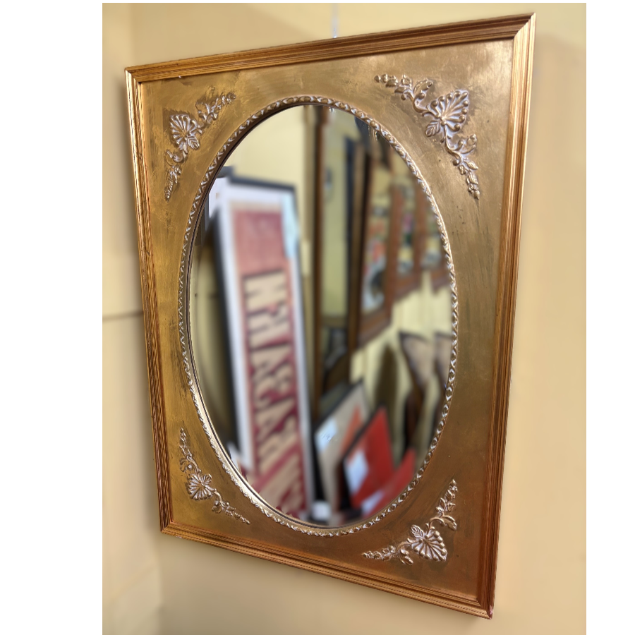 Vintage French Style Cushion Wall Mirror with an Oval Aperture and Bevelled Glass - VIN1286K Vintage French Style Cushion Wall Mirror with an Oval Aperture and Bevelled Glass - VIN1286K
