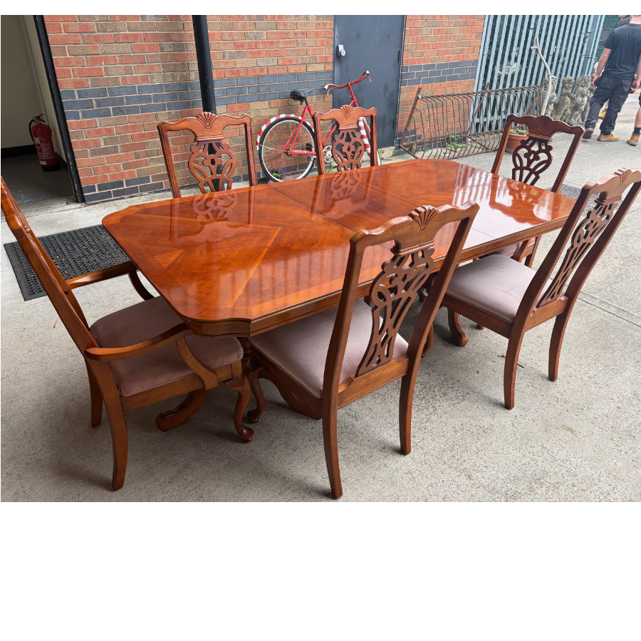 Traditional double pedestal extending dining table with 6 chairs - VIN1287T