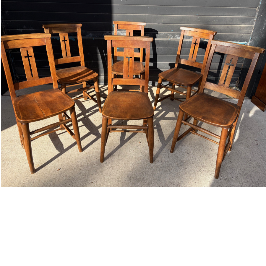 Matching Set of 6 Beech & Elm Chapel Chairs From Southam Chapel - VIN1294T Matching Set of 6 Beech & Elm Chapel Chairs From Southam Chapel - VIN1294T