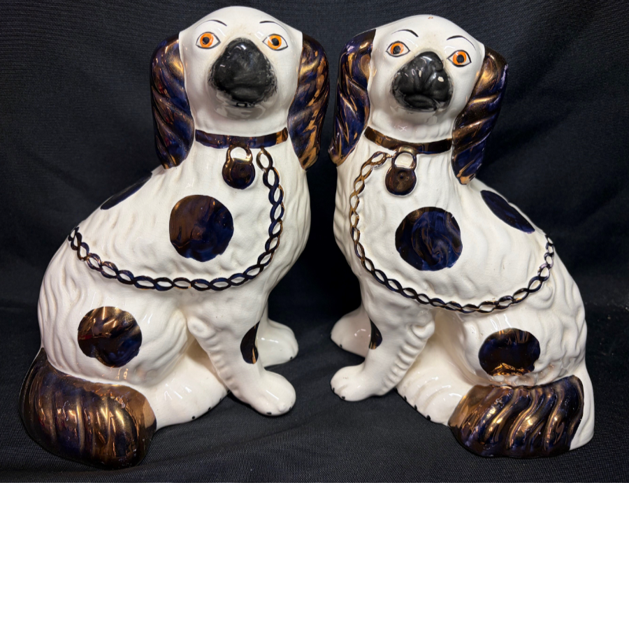 Pair Staffordshire Ceramic Mantel Dogs - VIN1296L Pair Staffordshire Ceramic Mantel Dogs - VIN1296L