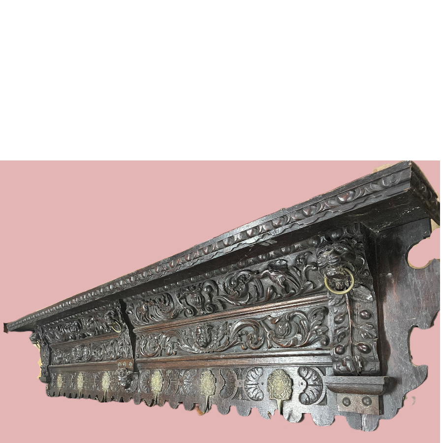 Magnificent 19th-Century Renaissance Revival Carved Oak Wall Coat Rack - VIN1283P Magnificent 19th-Century Renaissance Revival Carved Oak Wall Coat Rack - VIN1283P