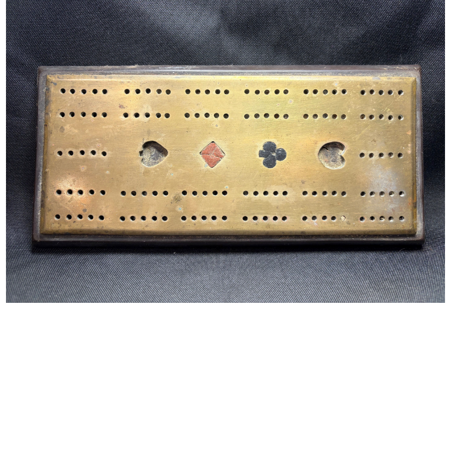 Antique Brass and Slate Cribbage Scoreboard with Card Suit Inlays - VIN1297T