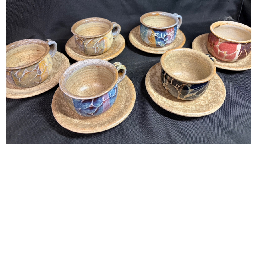 Vintage set of six 1980’s signed Diana Worthy abstract glazed textured cups and saucers - VIN1299K Vintage set of six 1980’s signed Diana Worthy abstract glazed textured cups and saucers - VIN1299K