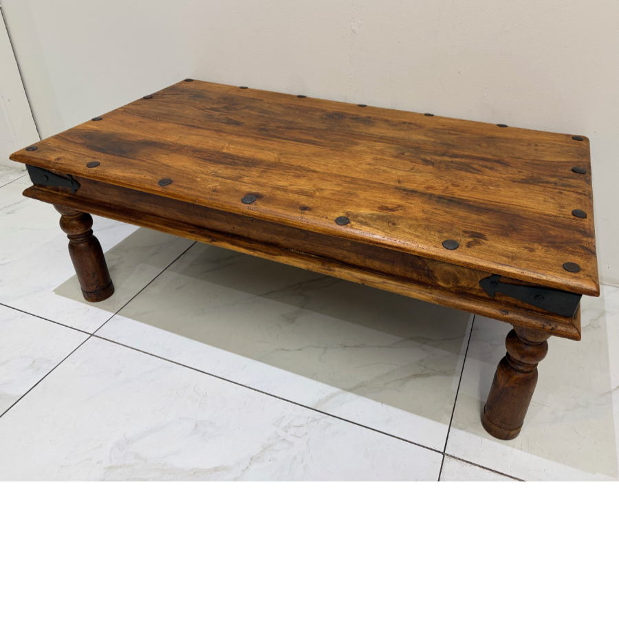 Solid Wood Coffee Table With Iron Detailing - VIN1298G
