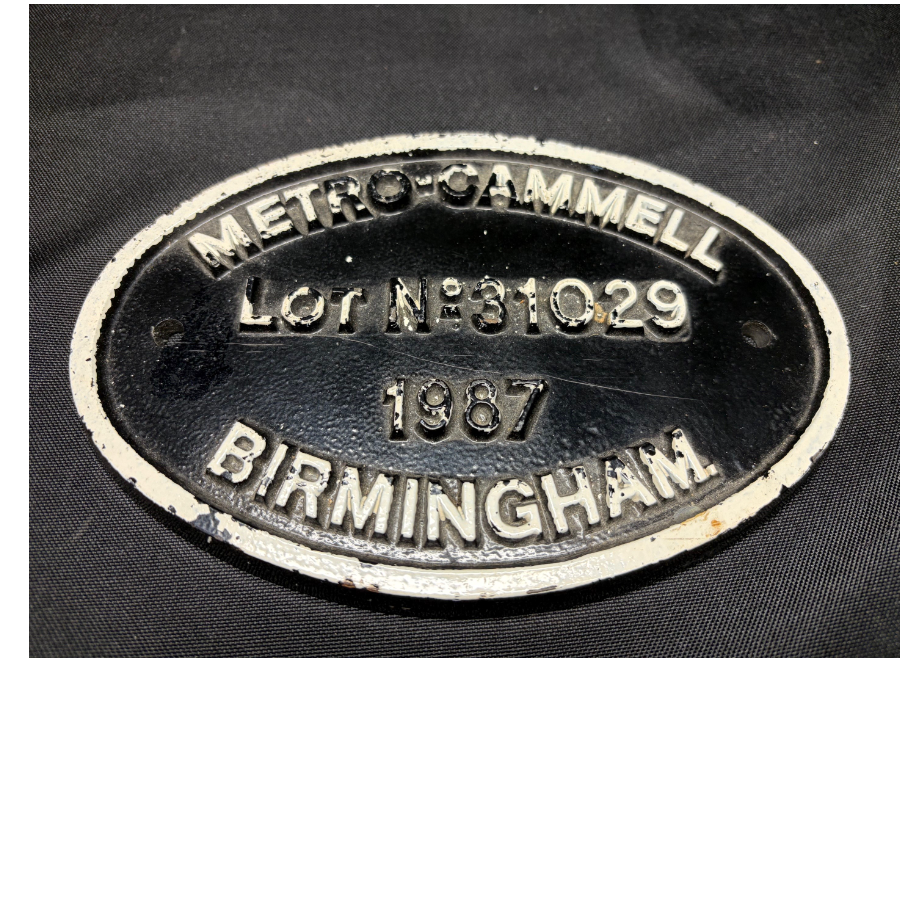 Vintage Metro-Cammell Birmingham Cast Iron Works Plate – Lot No 31029 (1987) - VIN1293K