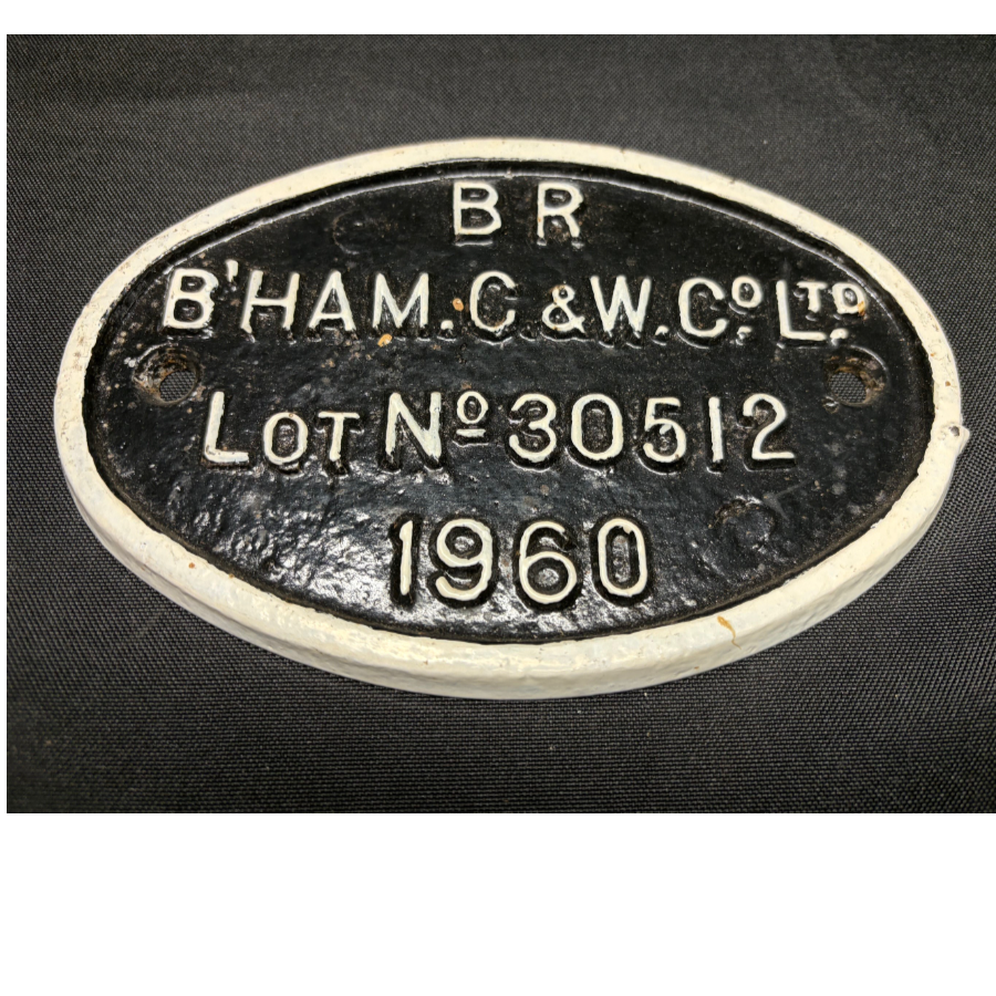 Vintage 1960 Birmingham Railway Carriage & Wagon Co. Cast Iron Lot Plate – Lot 30512 - VIN1293K