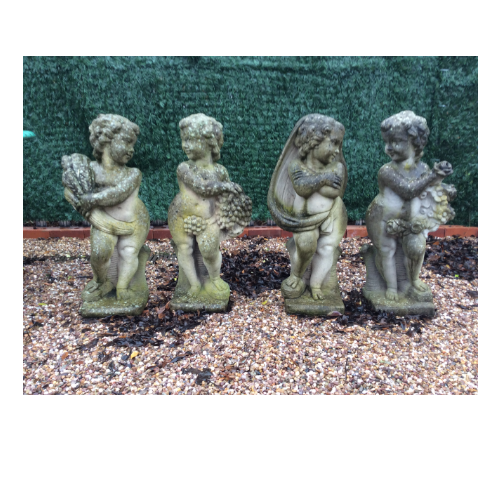 Vintage Four Seasons Cherubs patinated stone figures VIN892F