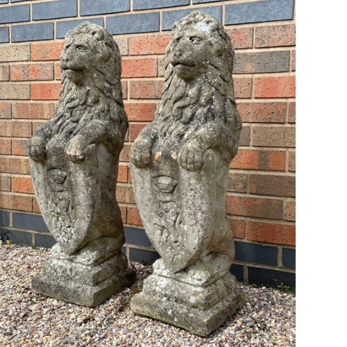 Pair reconstituted stone lions VIN535B