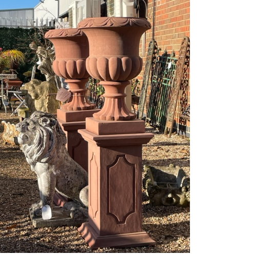 Mid Century sandstone urns/plinths VIN514A