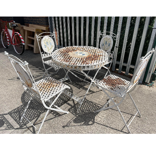 White Metal Table and Chairs