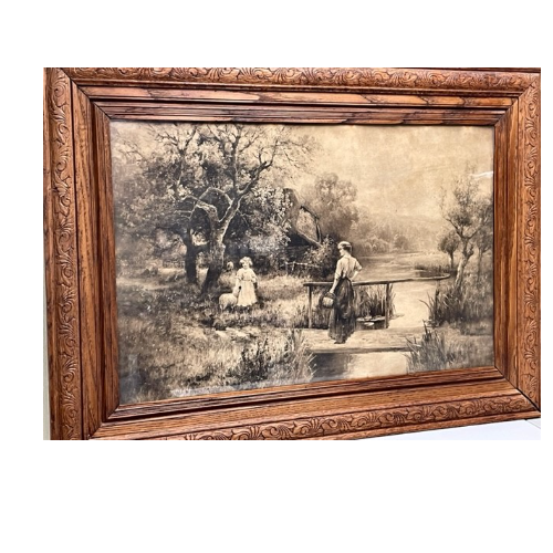 Antique lithograph by Ernest Walbourn 18721927 framed in oak