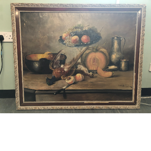 Framed oil on canvas signed painting. The painting has previous repaired damage. - VIN733B