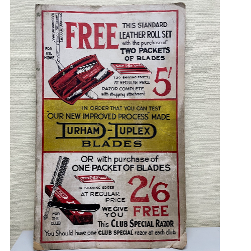 1920-30’s shop window advertising card for the Durham - Duplex razor and blades - VIN127E